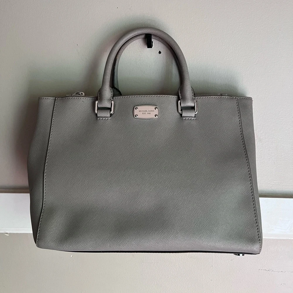 Michael Kors Grey Saffiano Satchel with Silver Hardware